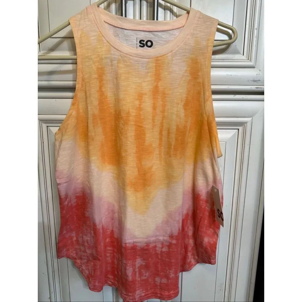 SO Women's Tie Dye Cotton Blend The Favorite Tank Top Orange Red Small NWT